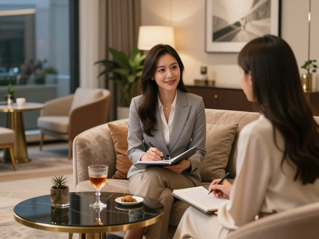 청주오피에서 1:1 상담을 받는 고객의 모습, 단밤오피의 프라이빗한 서비스 경험을 나타냄