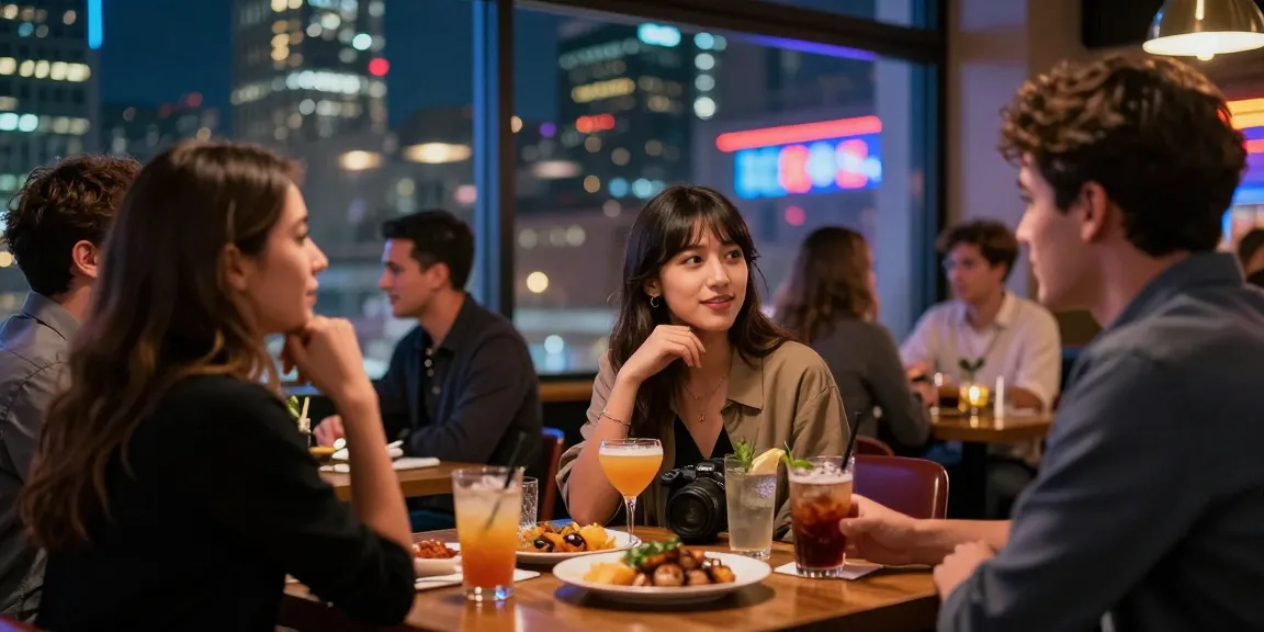 Gái gọi trong buổi tối sôi động, thưởng thức đồ uống cùng bạn bè tại quán bar thời thượng.