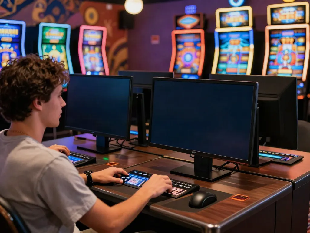 Engaged player at casinos that accept credit card, showcasing online gaming excitement with vibrant interface