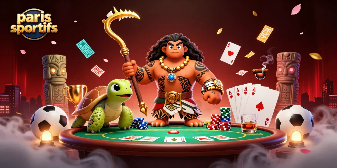 Pariez sur les paris sportifs avec un tableau de poker coloré et un figurant dans une scène dynamique.