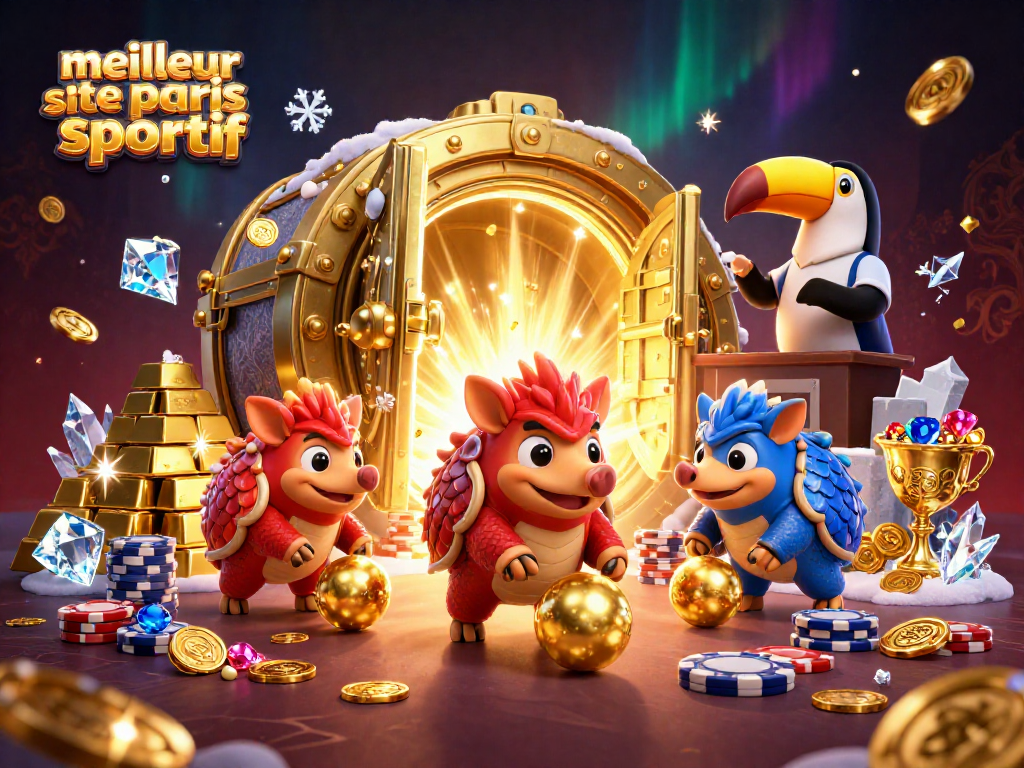 Meilleur site de paris sportif : pari dynamique avec deux pangolins rivaux entourés de richesses et de poker
