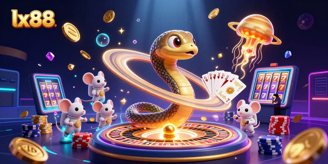 Experience thrilling gaming at lx88 with a vibrant 3D casino scene featuring cosmic characters and dynamic gameplay elements.