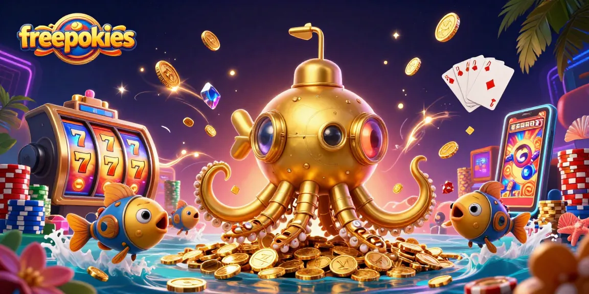 Enjoy freepokies adventures with a golden kraken submarine and casino elements sparkling around!