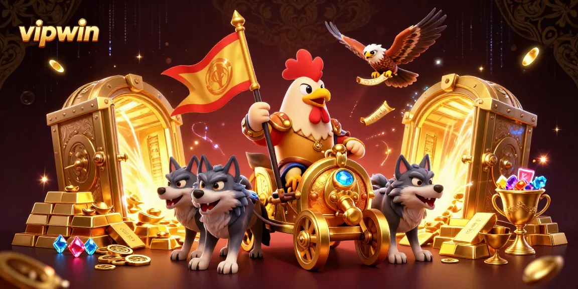 Join the adventure at vipwin with the heroic rooster warlord in a dazzling 3D casino scene.
