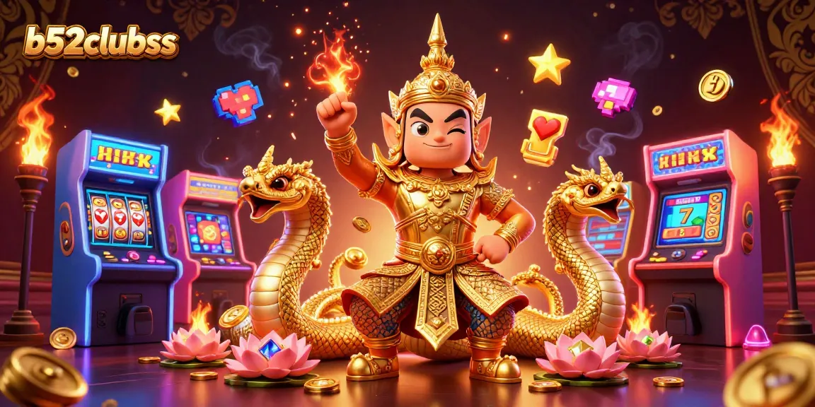 Bets and spins to win big at b52clubss, featuring vibrant 3D arcade elements and slot games.