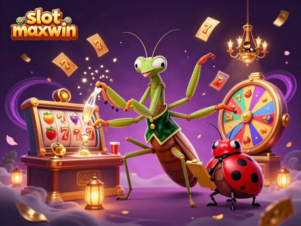 Experience thrilling wins with slot maxwin symbols in a vibrant casino scene featuring cartoon characters.