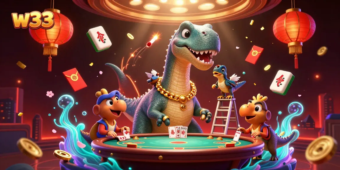 Engage with the thrilling w33 pokies experience in this vibrant 3D casino illustration.