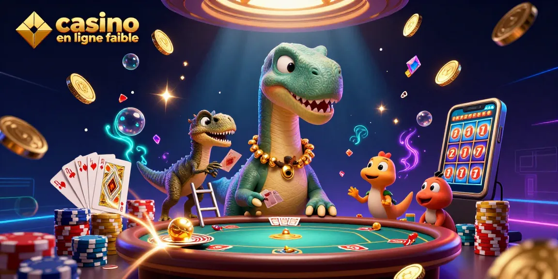 Vivez l'excitation des jeux avec un casino en ligne fiable, où un brontosaurus géant interagit à une table de poker.