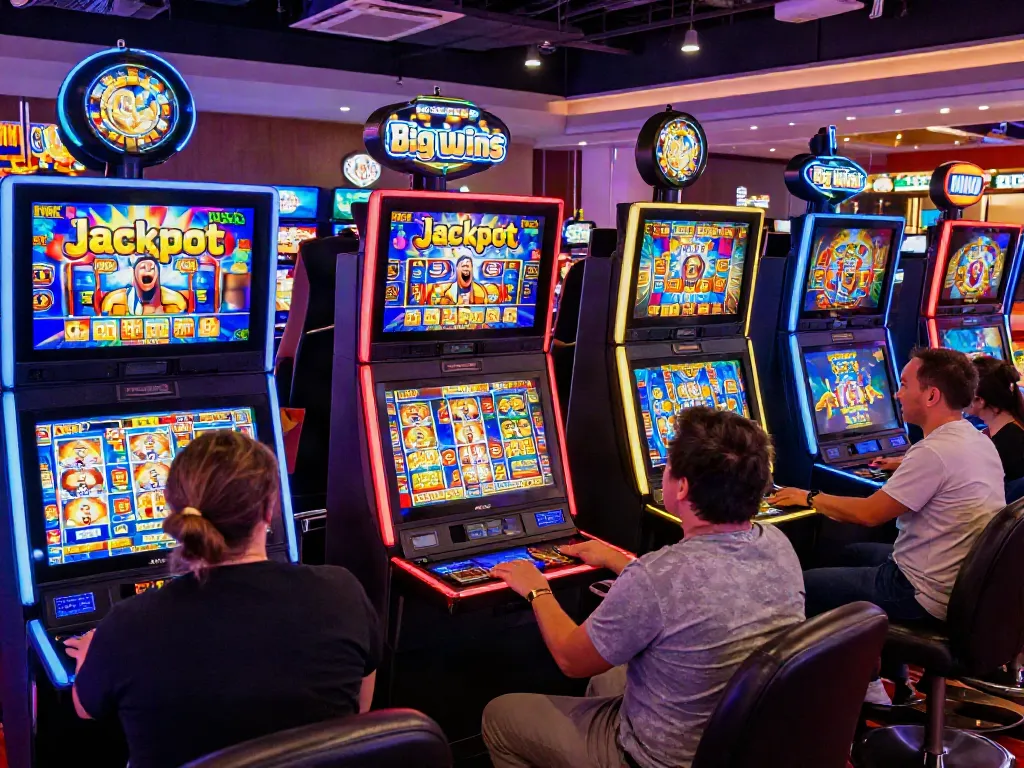 Casino slot jackpot machines attracting enthusiastic players in vibrant atmosphere.
