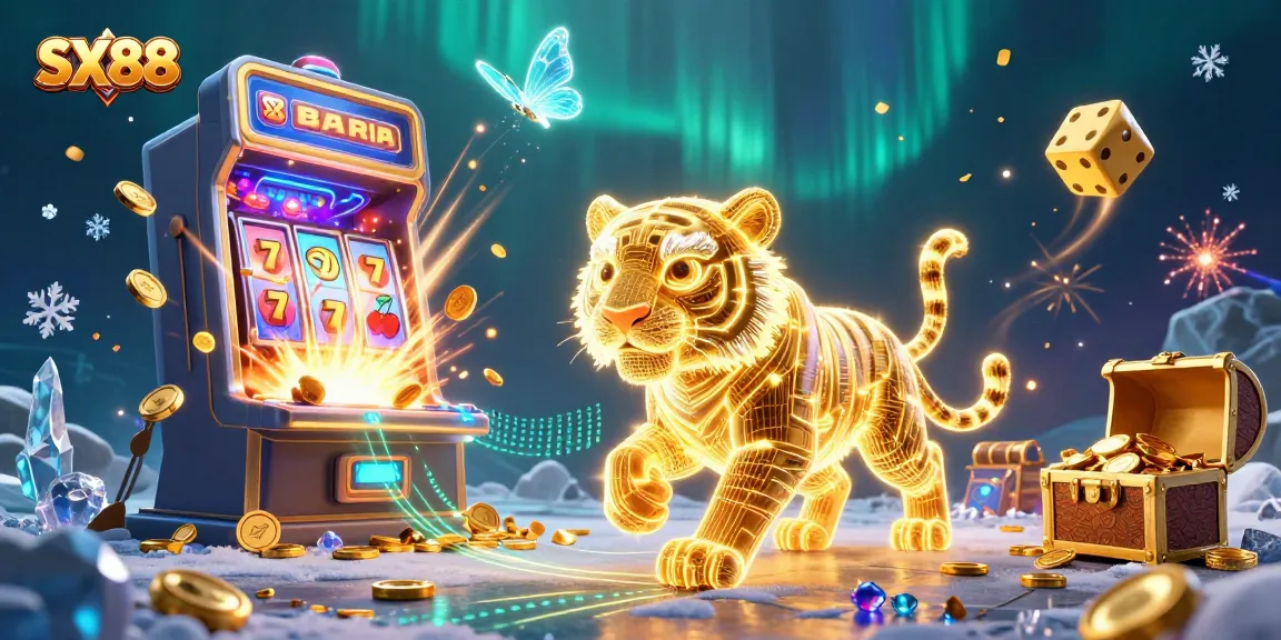 SX88 players winning big at a vibrant digital casino with a jackpot explosion of coins.