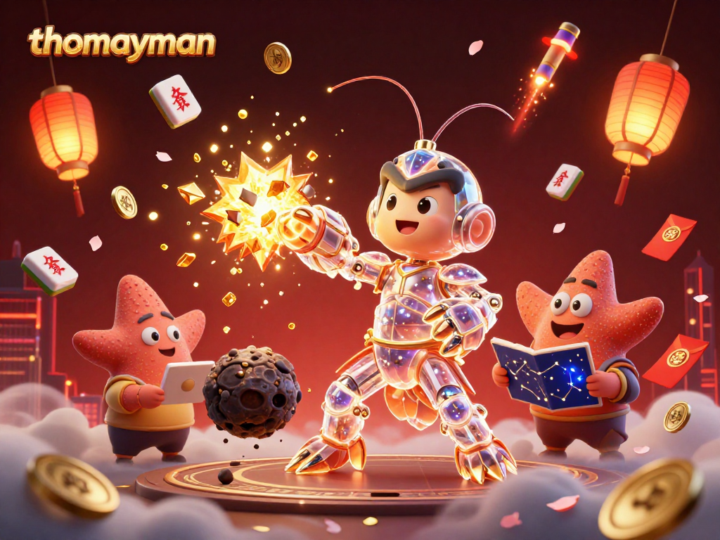 Engage with thomayman jackpot features featuring a vibrant 3D illustration of galactic themes.