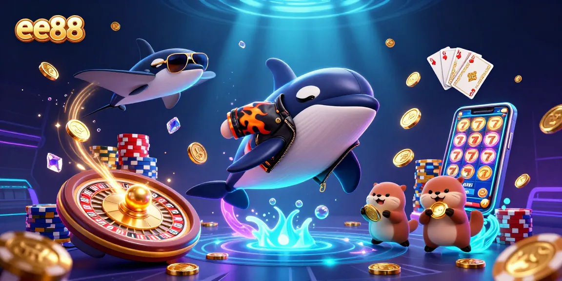 Experience the thrill of ee88 with colorful characters and dynamic casino elements in this vibrant 3D scene.