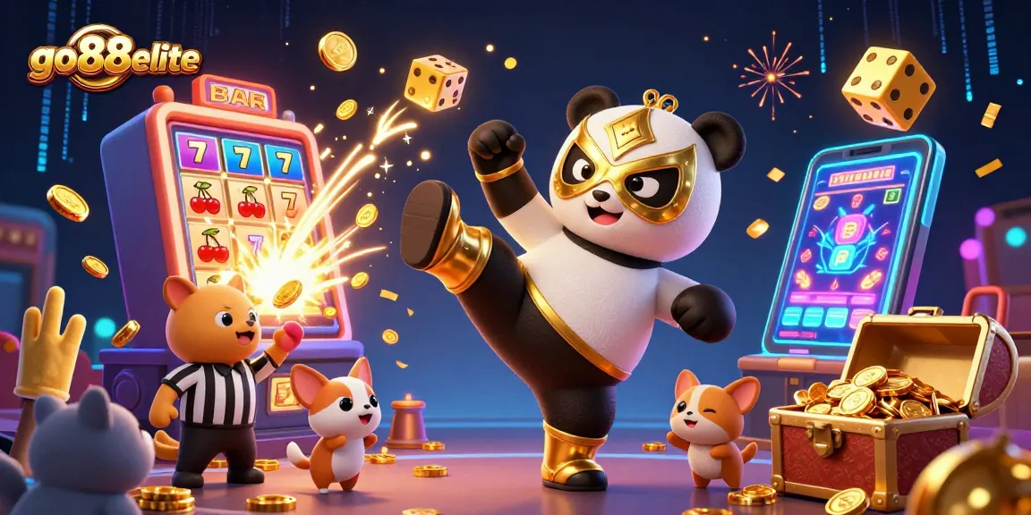 Engage with go88elite's thrilling casino games, featuring vibrant animated scenes and festive atmosphere.