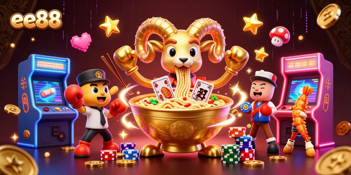 Engage with ee88's vibrant casino scene featuring animated characters and classic gaming elements.