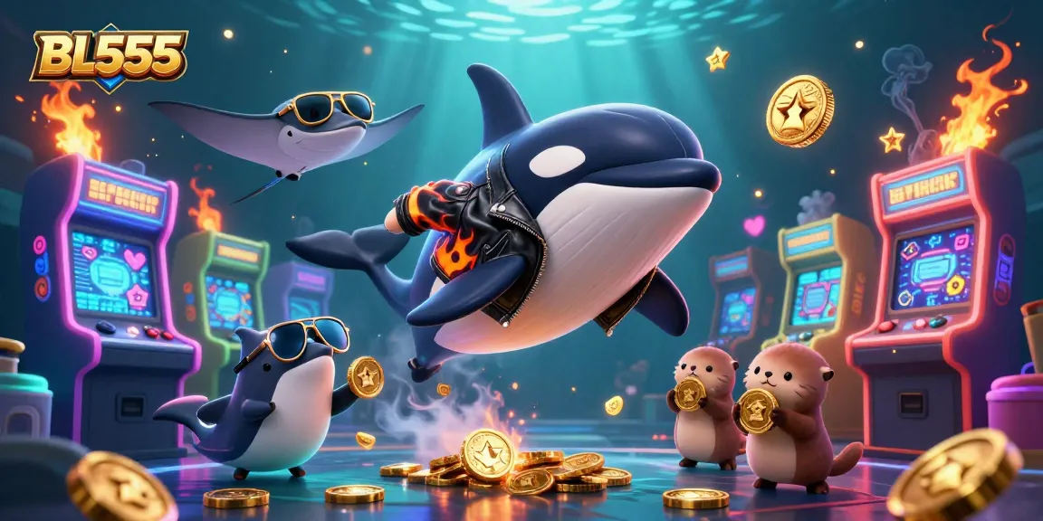 Engage in the thrilling atmosphere of BL555, featuring sea creatures surrounded by vibrant casino elements.
