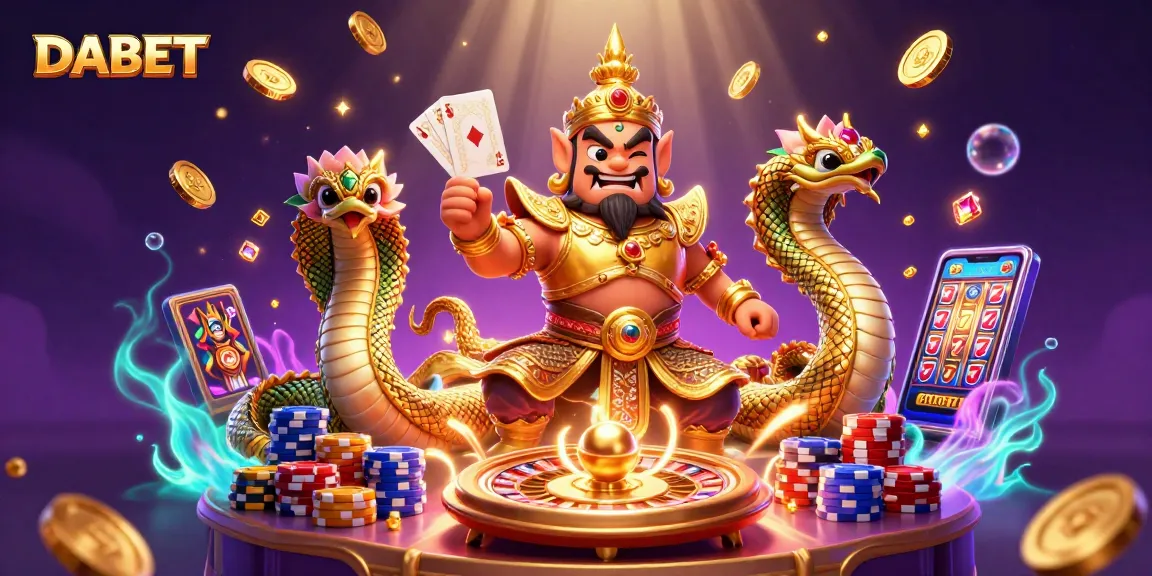 DABET offers engaging gameplay with a vibrant illustration showcasing dynamic casino elements.