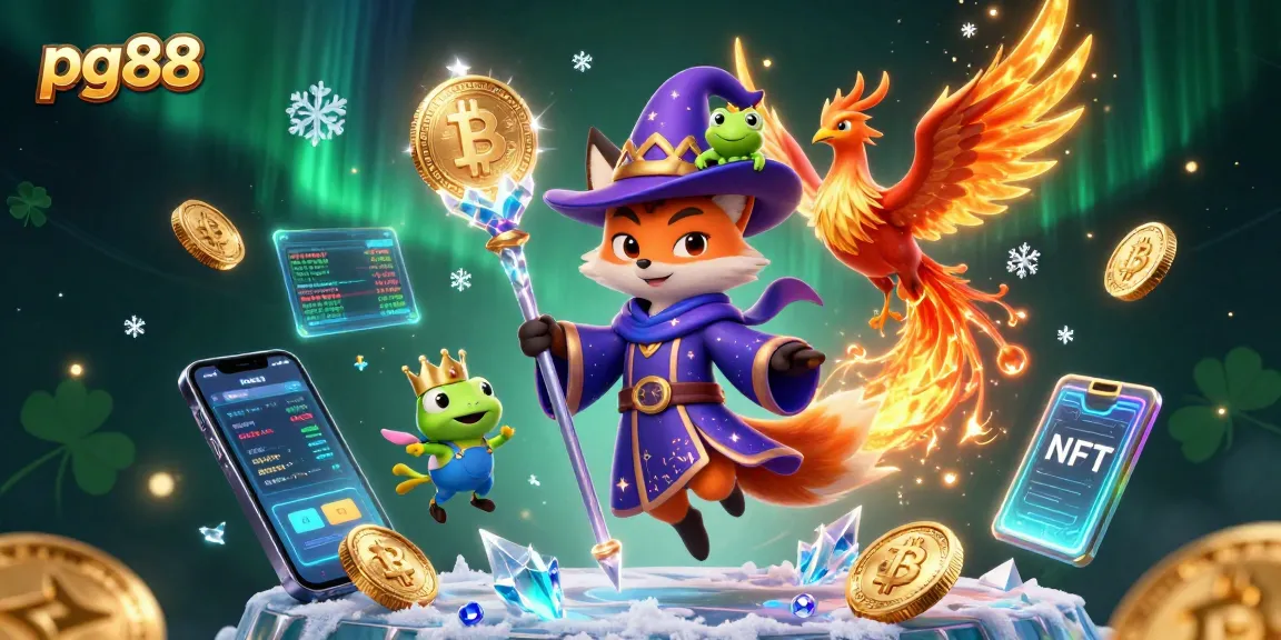 Engage with pg88's thrilling gameplay, featuring a wizard fox and phoenix in a vibrant casino landscape.
