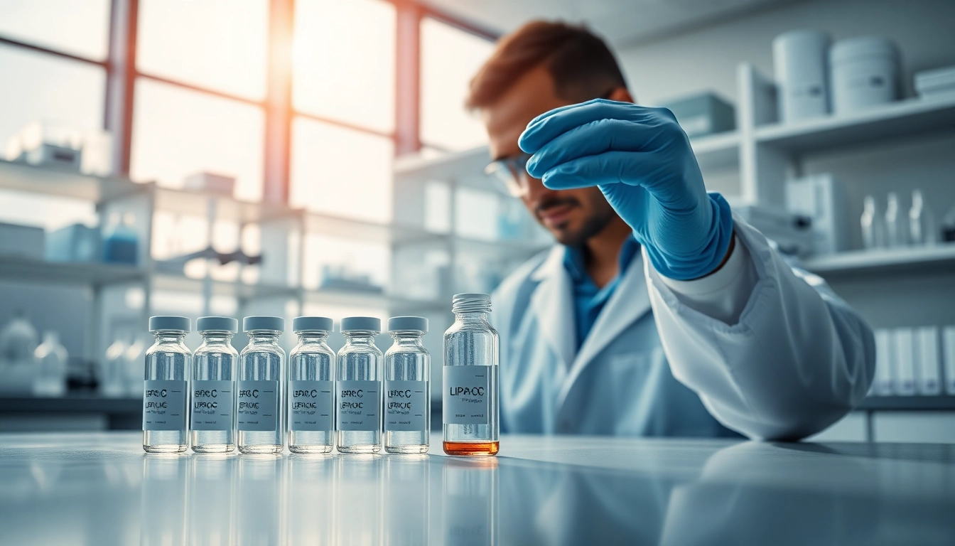 Visualize lipo c peptide vials in a professional laboratory environment showcasing research integrity.