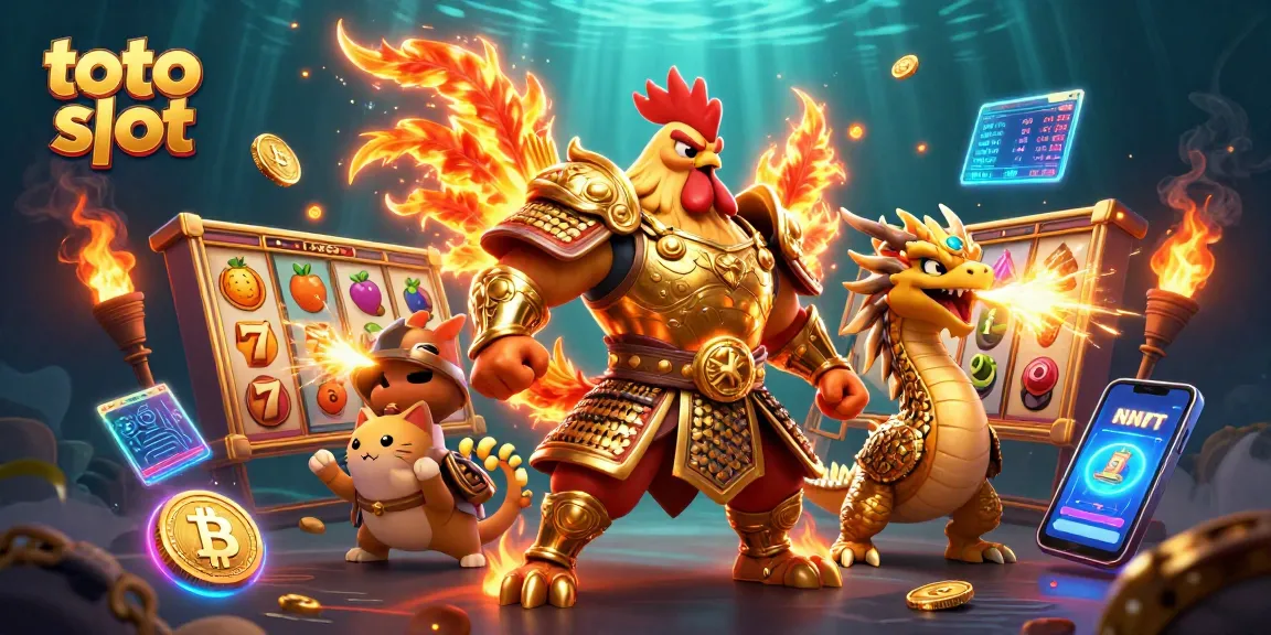 Menang besar di toto slot dengan karakter permainan yang dinamis dan beragam simbol slot berkilau.
