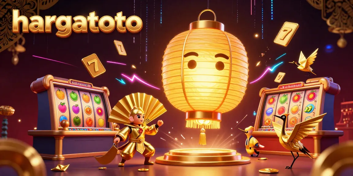 Experience the thrill of hargatoto with dynamic slot reels and winning spirits in a vibrant casino illustration.