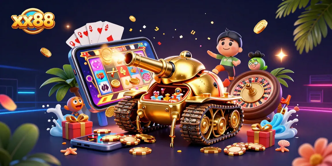Engage in fun gaming experiences with xx88's miniature casino inside a golden beetle tank.