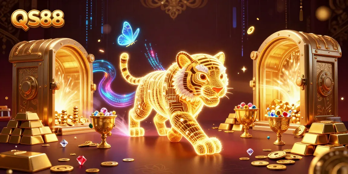 Experience thrilling gameplay at QS88 with a dynamic 3D casino scene featuring a golden tiger.