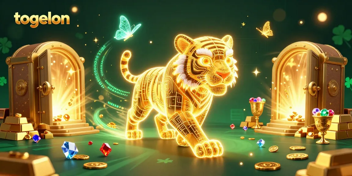 Engage in the thrilling digital world of togelon’s casino with a golden tiger illuminating pathways to treasure.