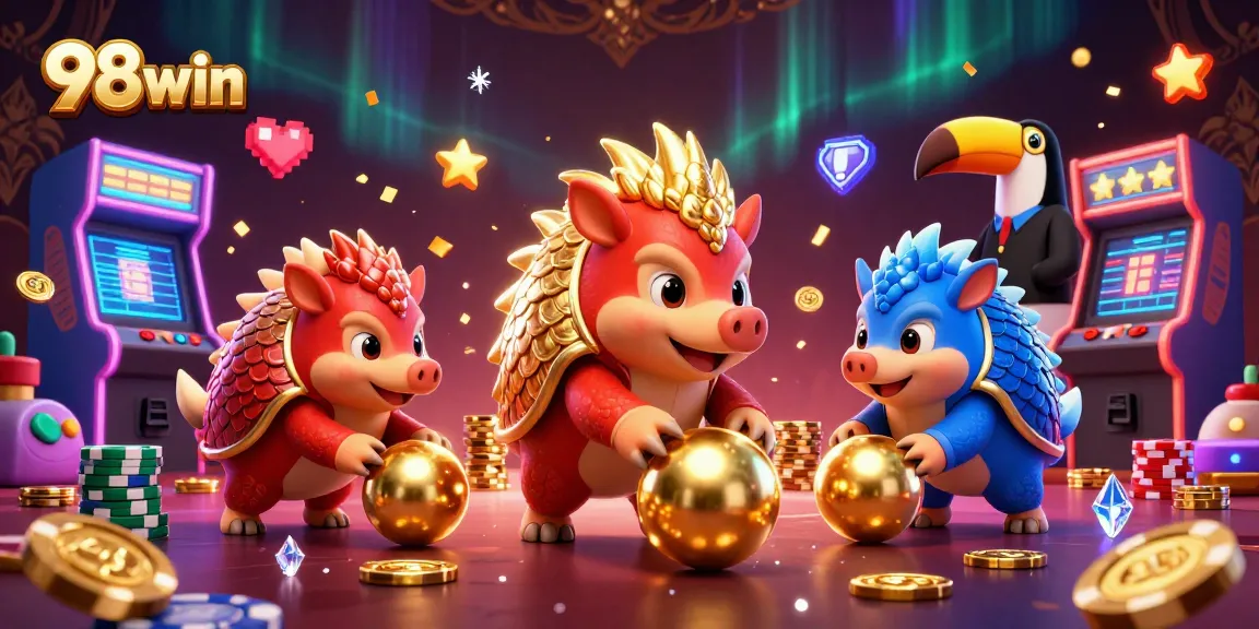 Engage in thrilling gameplay at 98win with dynamic pangolins competing in a colorful casino adventure.