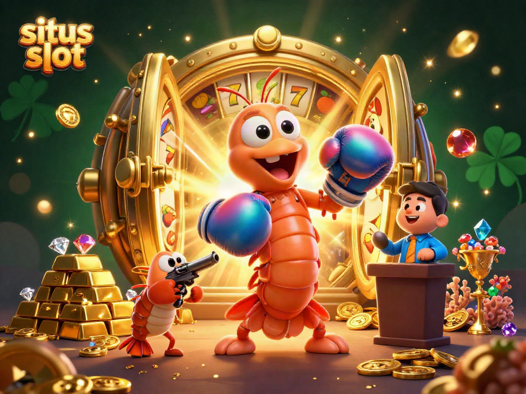 Experience the thrill of situs slot with vibrant 3D casino characters surrounded by riches and slot reels.