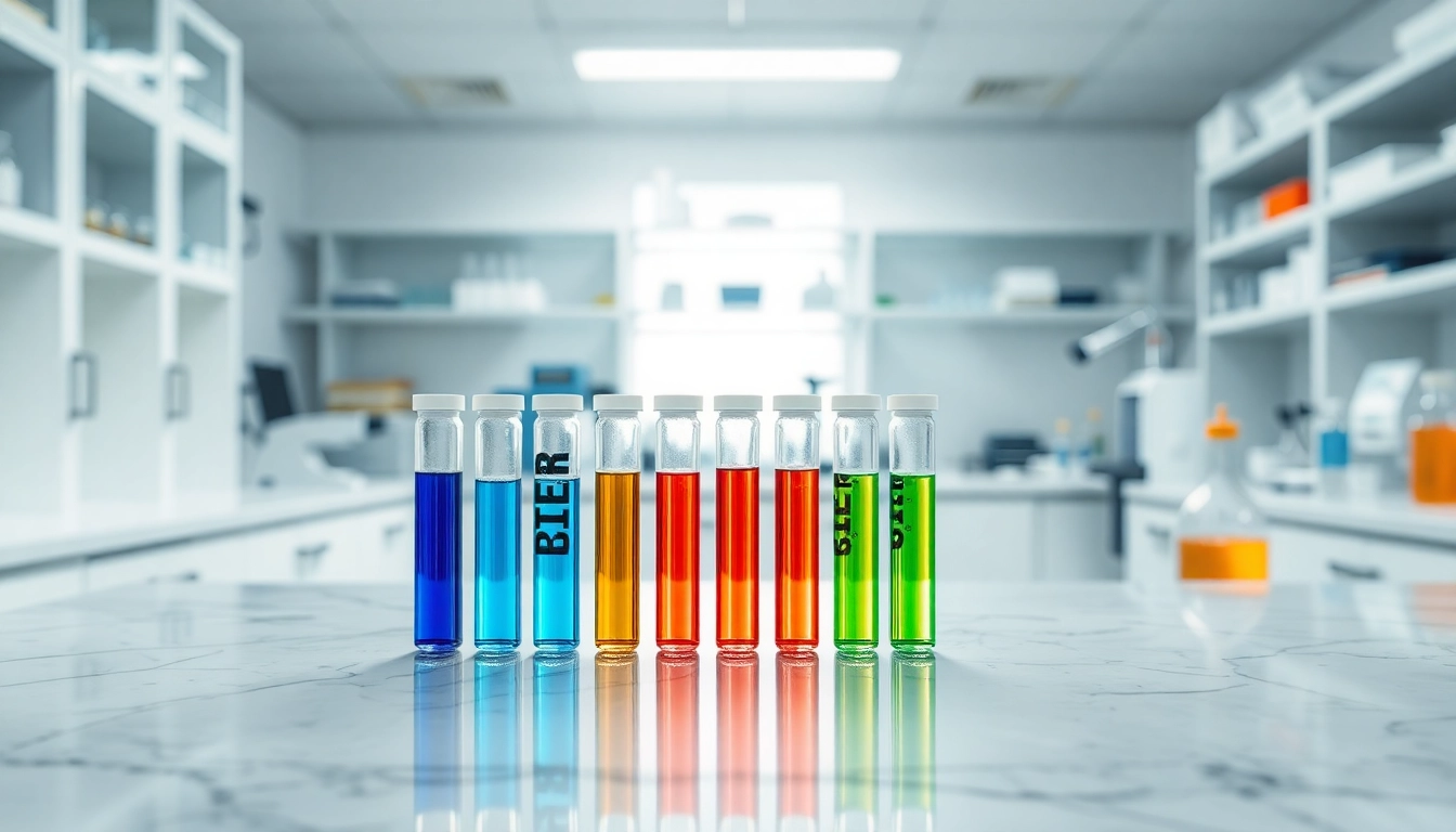 Showcasing amc essentials vials in a lab for research peptides, capturing clarity and quality.