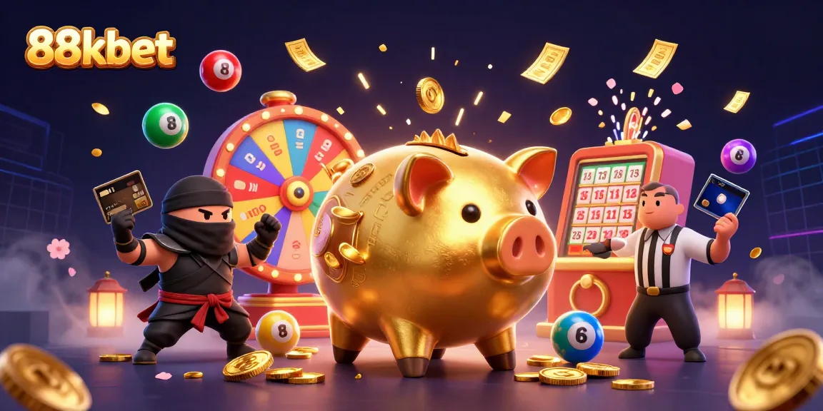 88kbet colorful scene showcasing slot machines and lottery elements enhancing your gaming experience.