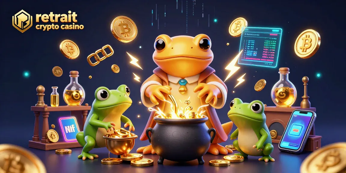 Retrait crypto casino : Illustration dynamique d'un alchimiste transformant des métaux en pièces d'or.