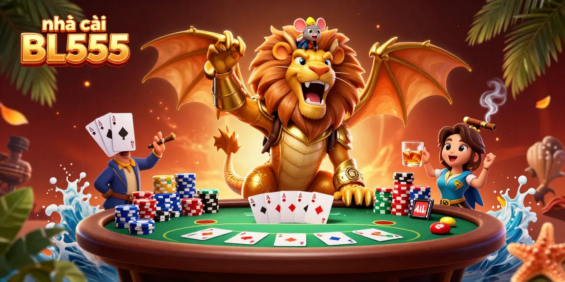 Feel the excitement at nhà cái BL555 with this vibrant 3D casino scene capturing triumph and celebration.