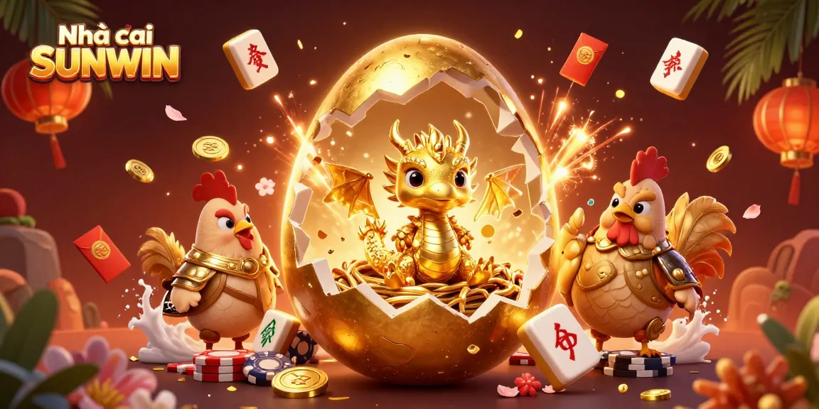 Engage with Nhà cái SUNWIN's vibrant gaming realm featuring a gold dragon guarding poker treasures.