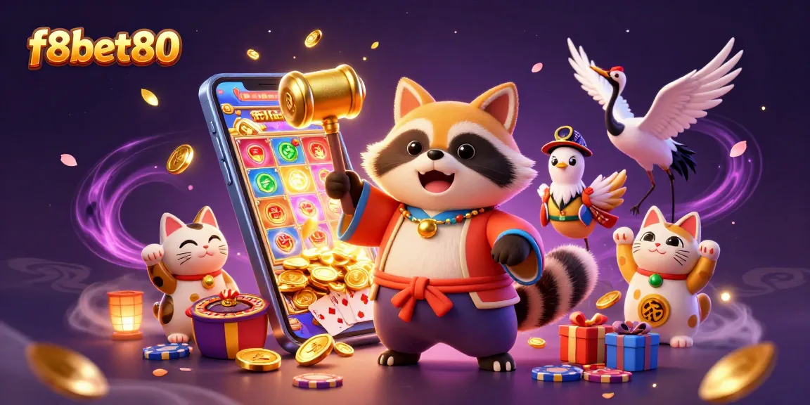 Experience excitement at f8bet80 with cheerful tanuki and vibrant casino elements.