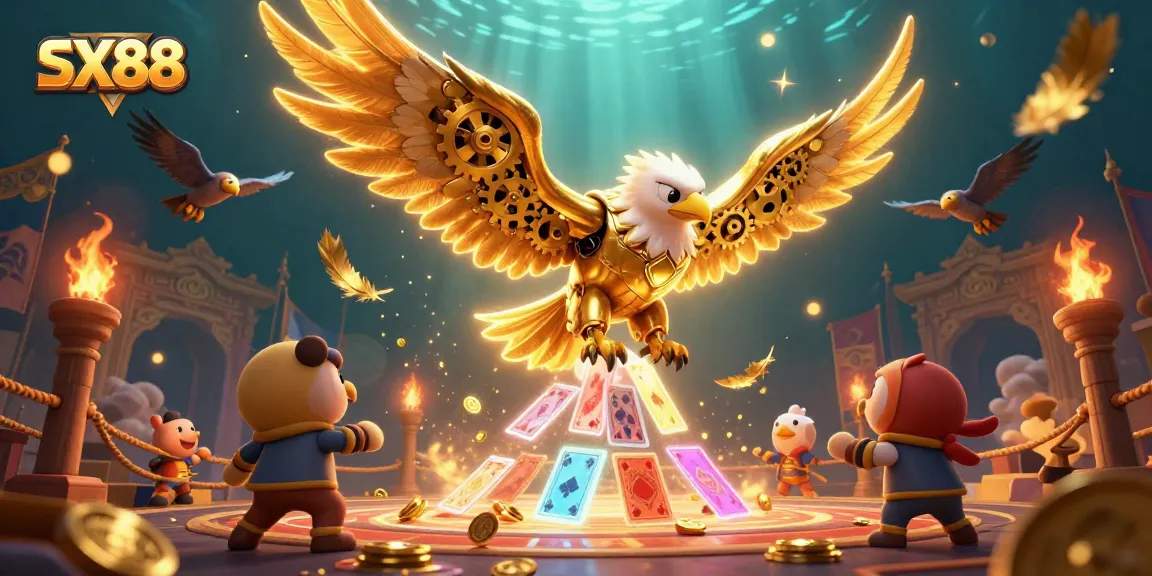 Experience thrilling gameplay with SX88's cybernetic eagle soaring through dynamic casino elements.