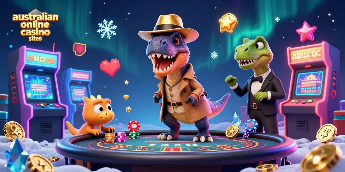 Exciting scene depicting australian online casino sites with a velociraptor card counter at a blackjack table.