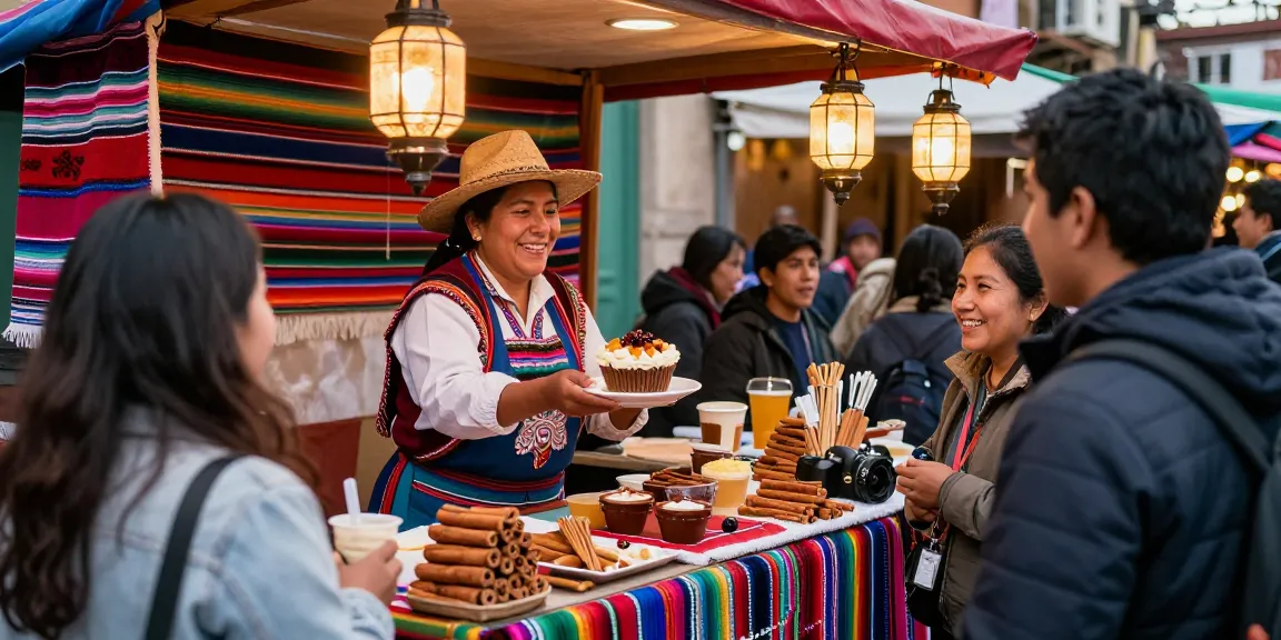 Best suspiro a la limena near me served at a vibrant street market, highlighting Peruvian culinary traditions.