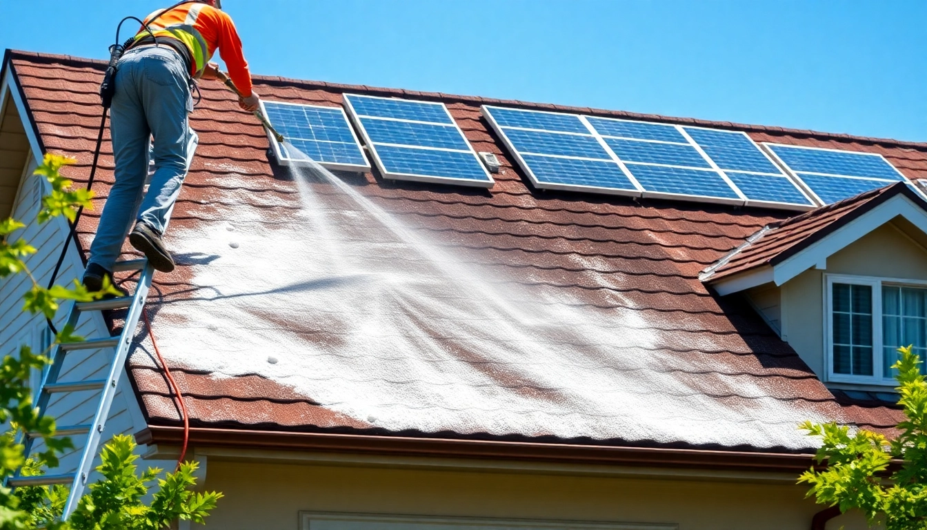 Roof Cleaning service in action, showcasing professional techniques and expertise on a residential house.