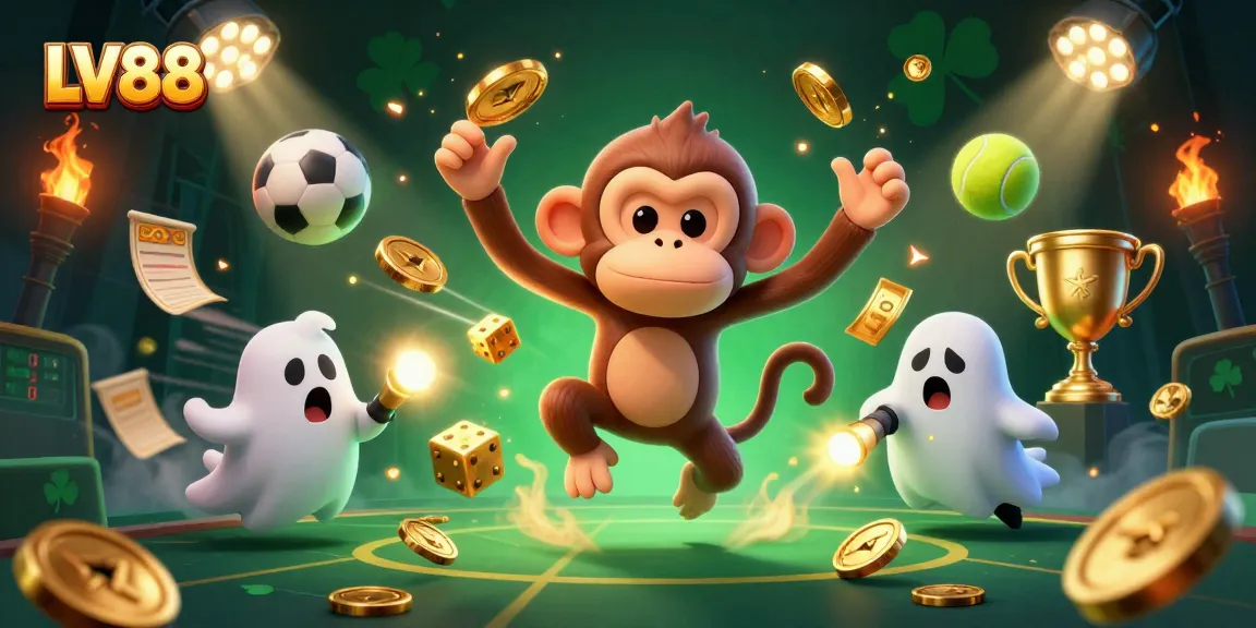 Engage in thrilling gaming with LV88 in a vibrant haunted casino scene.