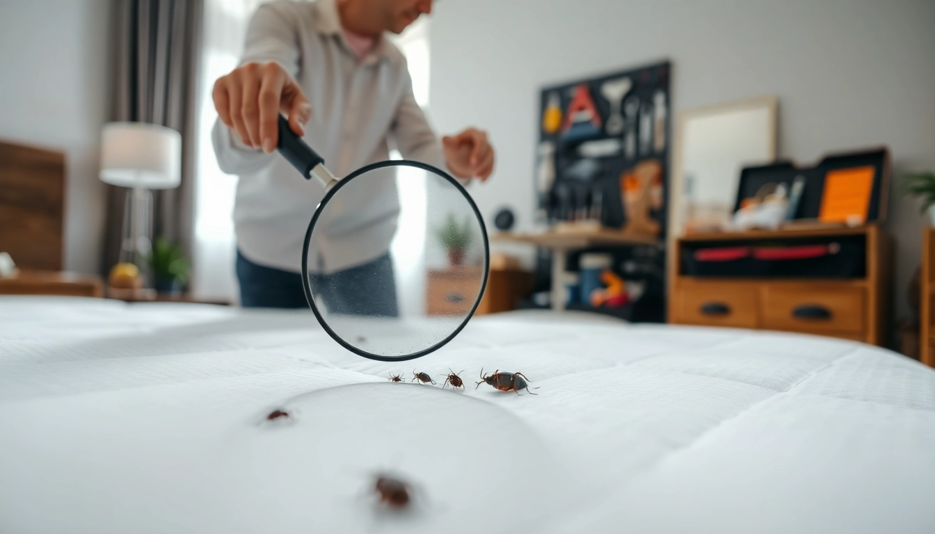 Expert performing bed bug removal techniques in a clean bedroom setup.
