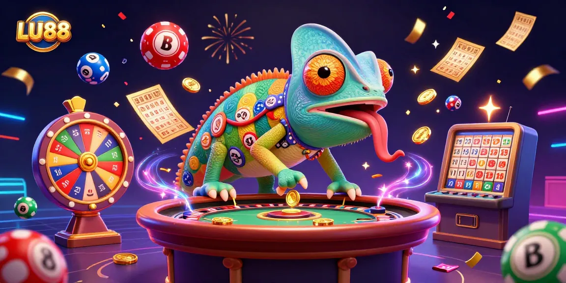 Watch LU88's dynamic gambling scene with a chameleon casino owner and lottery elements, capturing excitement.