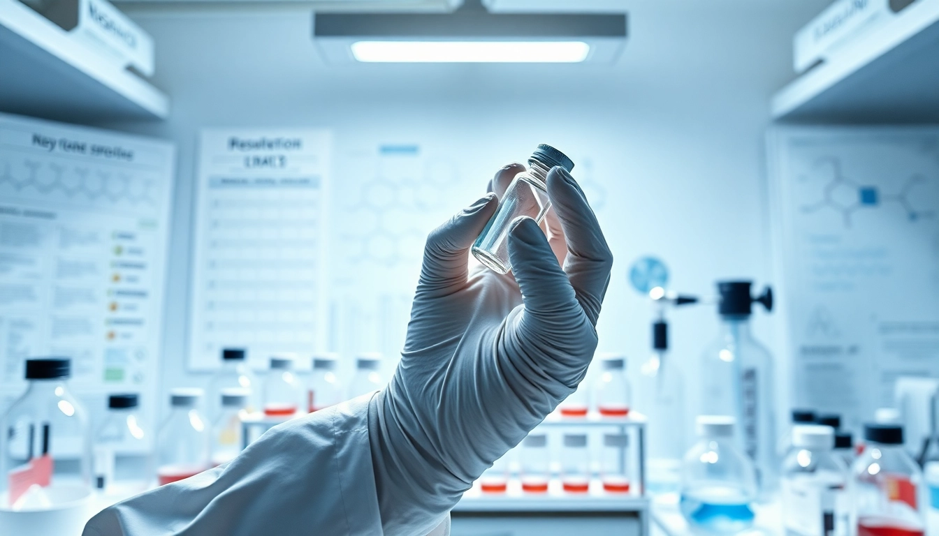 Showcasing peptides for sale in a laboratory environment with a scientist examining samples.
