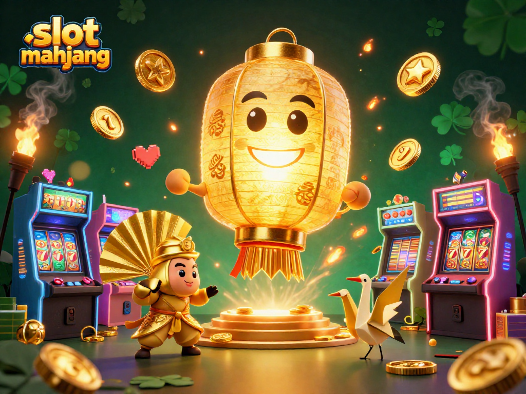 Engaging scene of slot gacor mahjong featuring a giant golden lantern spirit and casino elements.
