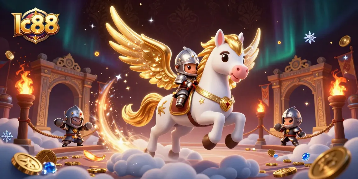 Engage in thrilling gaming experiences with lc88, featuring a vibrant 3D illustration of a celestial knight.