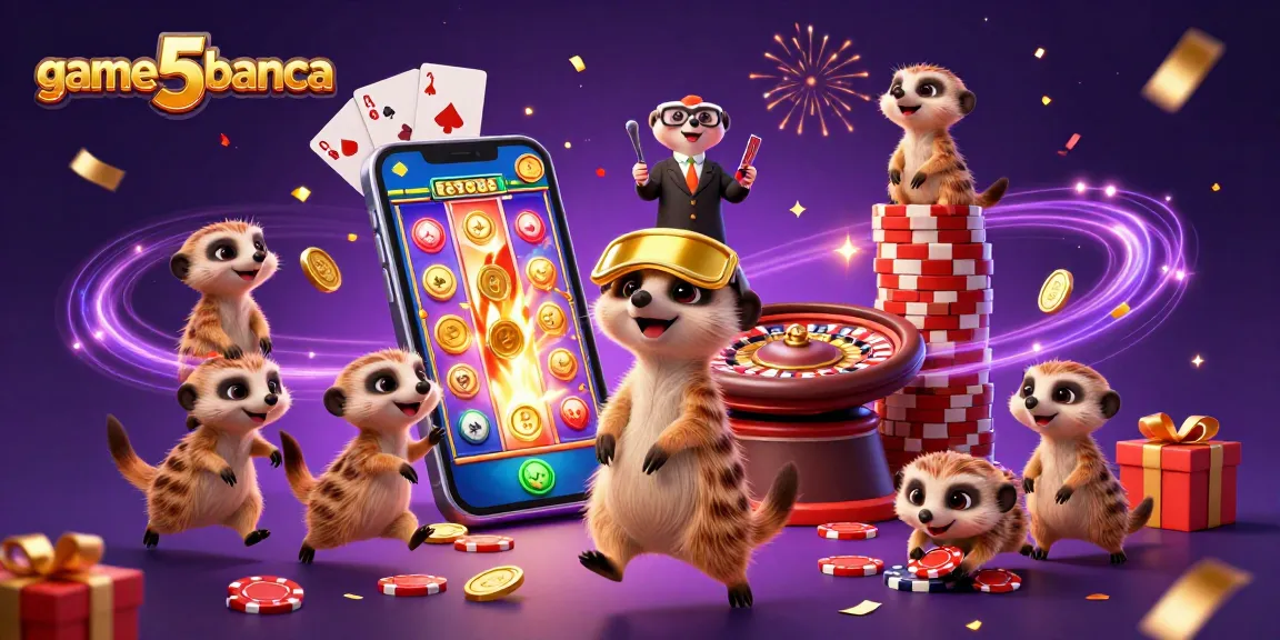 Win big like a pro at game5banca's vibrant casino with meerkats celebrating!