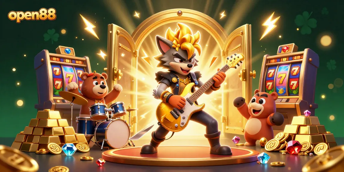 Experience vibrant action at open88 with cartoon characters and dynamic casino elements.