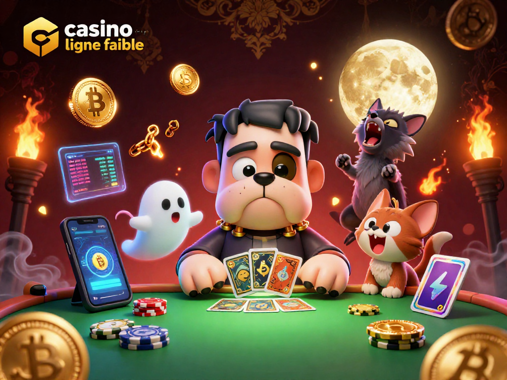 Jouer sur un casino en ligne fiable avec des illustrations de jeux et d'éléments de crypto-monnaie variés.