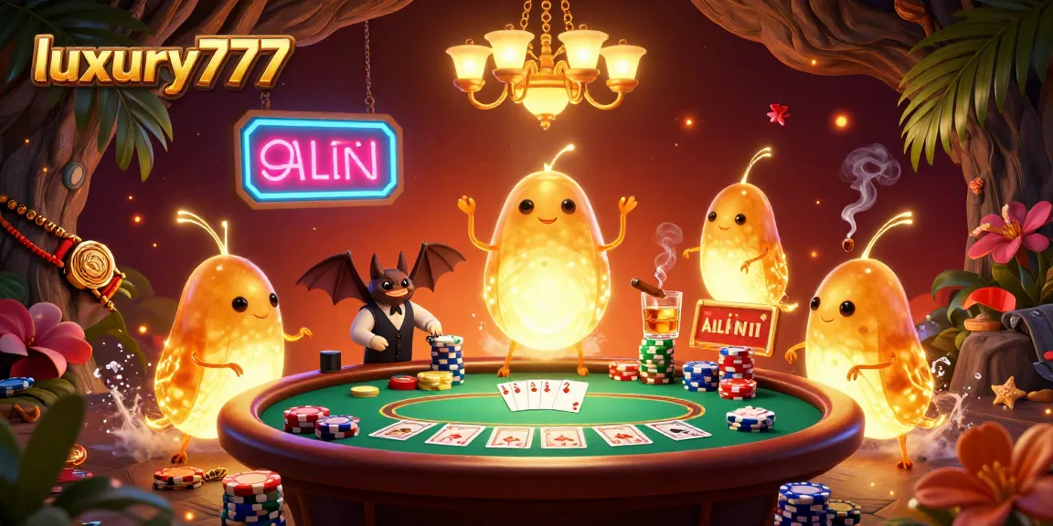 Experience the vibrant atmosphere of luxury777 casino with glowing glowworms and a bat dealer.