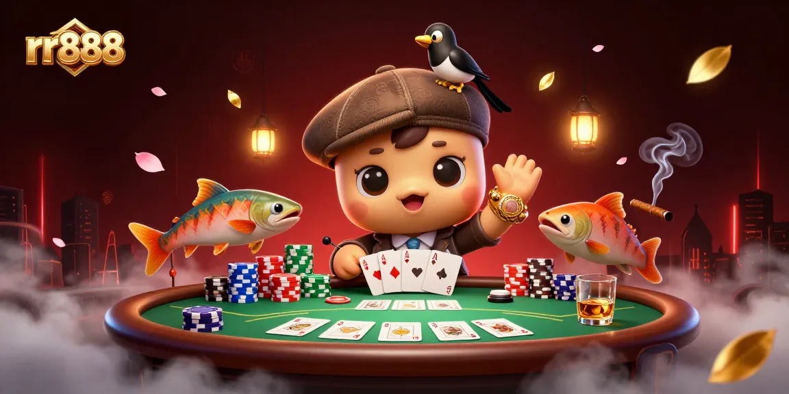 Engage with rr888's exciting cartoon gaming ambiance featuring Nessie and friends in a vibrant casino scene.